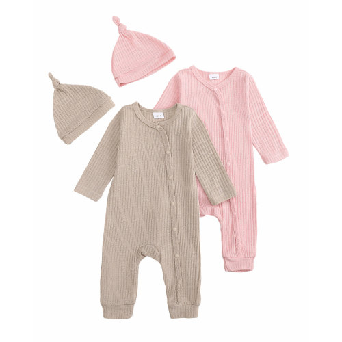 Actgleam Newborn Pajamas with Hat Long Sleeve Button - 0-3Months