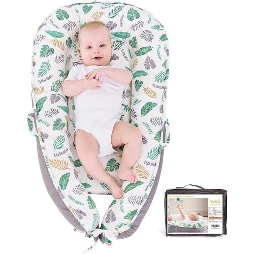 Baby Lounger - Baby Lounger for Newborn 0-24 Months Infant Lounger for Home and Travel Soft Cotton Baby Nest Lounger Newborn Babies Essentials Gifts Green Feather (Lounger Cover Included)