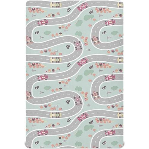 Baby Crib Sheet Racing Track Crib Mattress for Boys and Girls Playard Sheet Soft Breathable Fitted Baby Mattress Cover 52x28in