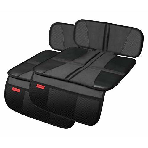 Kaiphy Car Seat Protector - Seat Protection Mat - Thick Padding - Durable, Waterproof Fabric, Leather Reinforced Corners & 3 Pockets for Handy Storage (2 Pack) Black