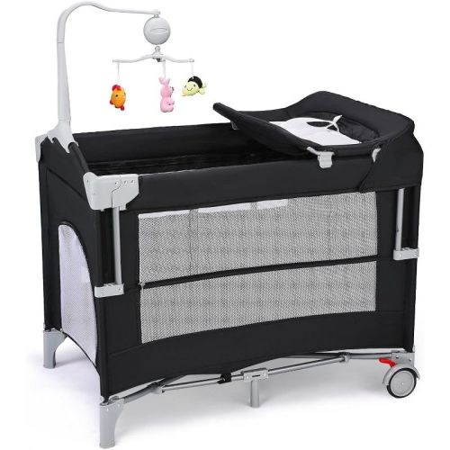 JOYMOR 5 in 1 Pack and Play with Bassinet, Diaper Changing Table for Newborn Infant, Portable Baby Playpen for Babies and Toddlers