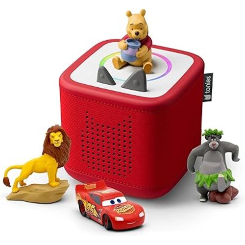 Toniebox 2 Audio Player Disney Bundle for Kids 3+ with Lightning McQueen, Simba, Winnie The Pooh, and Baloo - Sunset Red