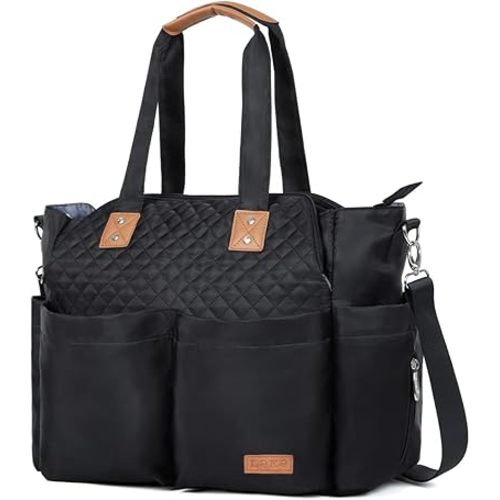 Lekebaby Diaper Bag Tote, Large Diaper Bags Waterproof,Large Mommy Bag for Hospital, Baby Bags for Mom Travel Diaper Tote Messenger Purse, Quilted Black