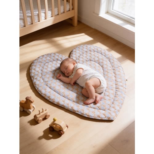 Heart Shaped Baby Play Mat, Floral, Padded Cotton, Pet Mat