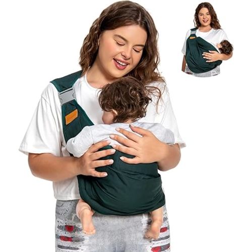Baby Sling Carrier - Newborn to Toddler, Sling Wrap for Dad and Mom, Adjustable Carrier Ideal for Baby Shower Gifts, 7-45 lbs, Dark Green