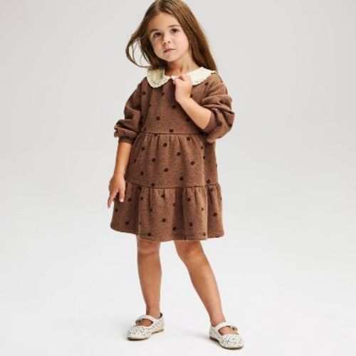 Baby Girls' Long Sleeve Polka Dot Fleece Tiered Dress - Cat & Jack™ Brown 12M