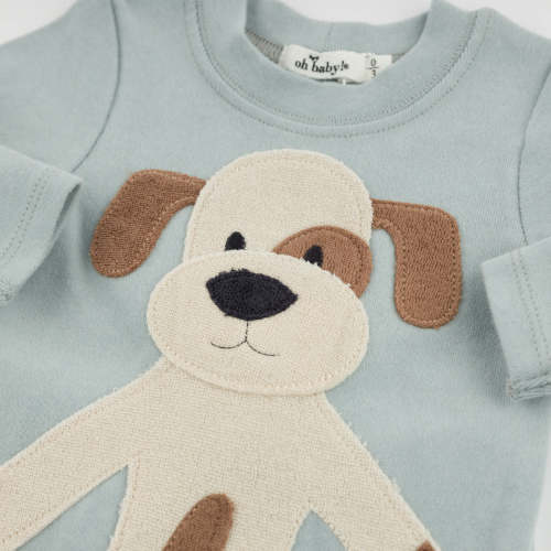 oh baby! Two Piece Set - Large Natural Puppy Applique - 6-12 Month
