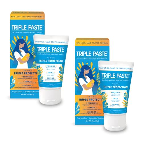 Triple Paste Diaper Rash Cream for Baby - 3 oz Tube - Zinc Oxide Ointment Treats, Soothes and Prevents Diaper Rash - Hypoallergenic Formula with Soothing Botanicals (Pack of 2)