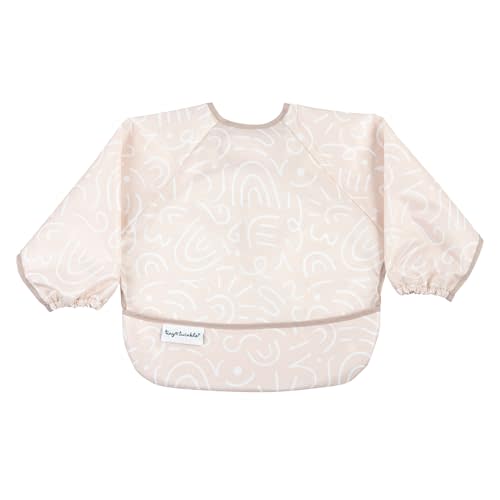 Tiny Twinkle Mess Proof Baby Bib, Cute Full Sleeve Bib Outfit, Waterproof Bibs for Toddlers, Machine Washable, Tug Proof Closure, Baby Smock for Eating, Long Sleeved (Zen Garden, Small 6-24 Months)