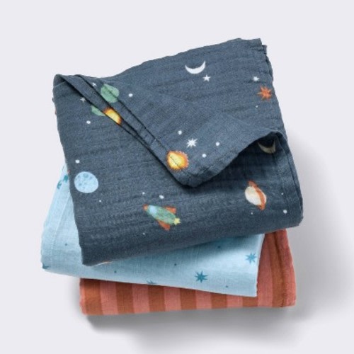 Muslin Swaddle Baby Blanket - Space - 3pk - Cloud Island™