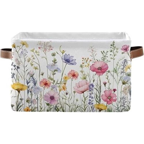 Wildflowers Storage Basket Collapsible Fabric Storage Organizer Bins with Handles for Toys Clothes Closet Shelves Nursery Office