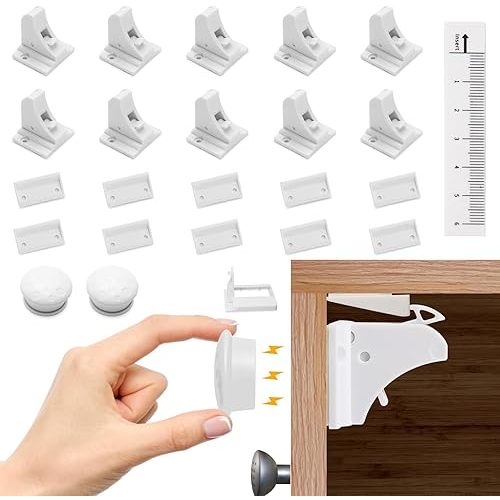𝐔𝐩𝐠𝐫𝐚𝐝𝐞𝐝 Cabinet Locks Baby Proofing - Magnetic Children Proof Cabinet Drawers Locks (10 Locks and 2 Keys)