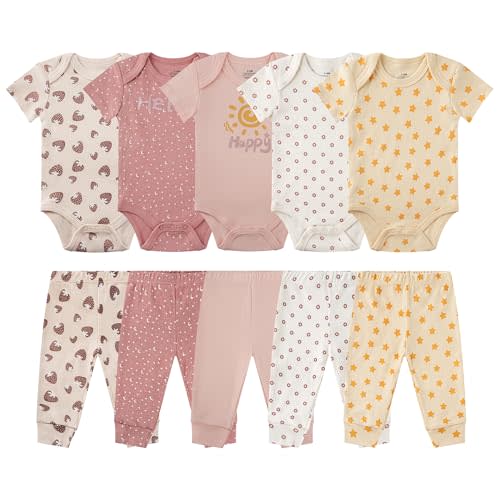 MEYSAHO Baby Newborn Layette 10-Piece Sets Cotton Bodysuits Pants Sets for Baby Boys Girls Toddler Unisex Baby Gift Set
