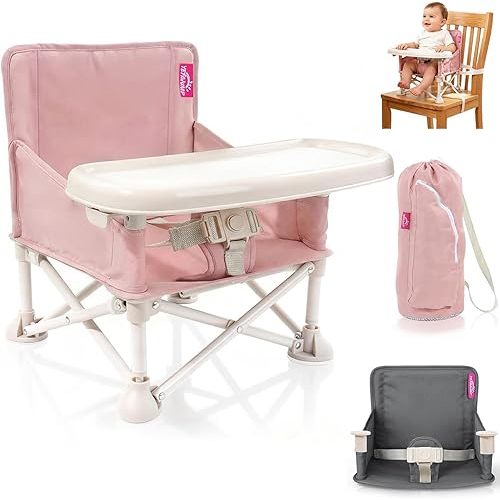 Portable Baby Chair, Baby Beach Chair with 2-Pack Interchangeable Seat Covers, Portable Booster Seat with Tray & Travel Bag, Compact Foldable, Easy-Swap Colors, Perfect for Travel