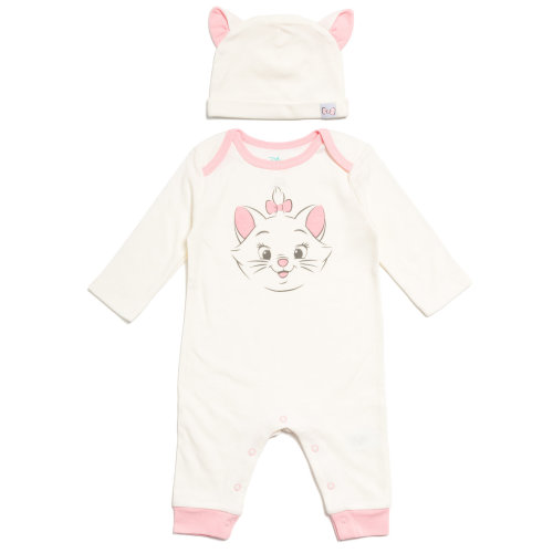 Disney Classics Marie Newborn Baby Girls Snap Cosplay Coverall and Hat Newborn to Infant