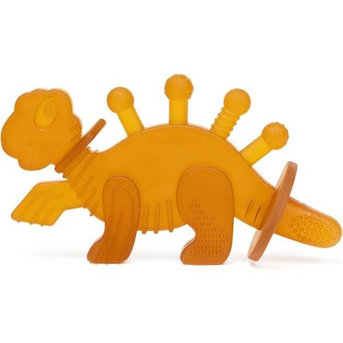 Bambeado Dibly Baby Teething Toy - Made with Natural Rubber & Amber Elements - Gentle Support, Easy to Hold, Simple to Clean - Cute Dinosaur Teether Toy - Alternative to Amber Teething Necklace