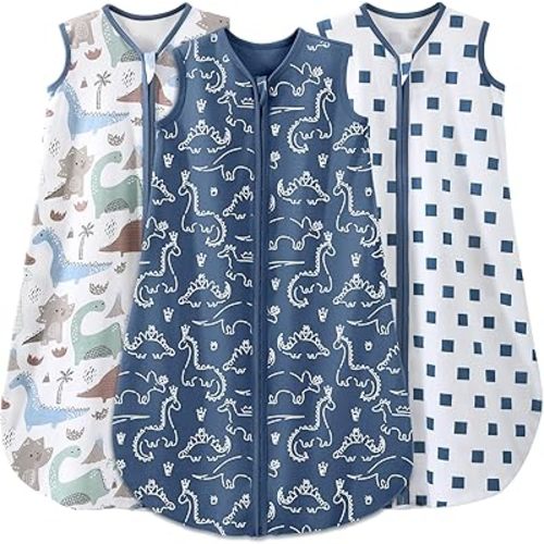 Yoofoss Baby Sleep Sack 0-6 Months Wearable Blanket 100% Organic Cotton 2-Way Zipper TOG 0.5 Toddler Sleeping Sack 3 Pack, Comfy Soft Lightweight (Small)