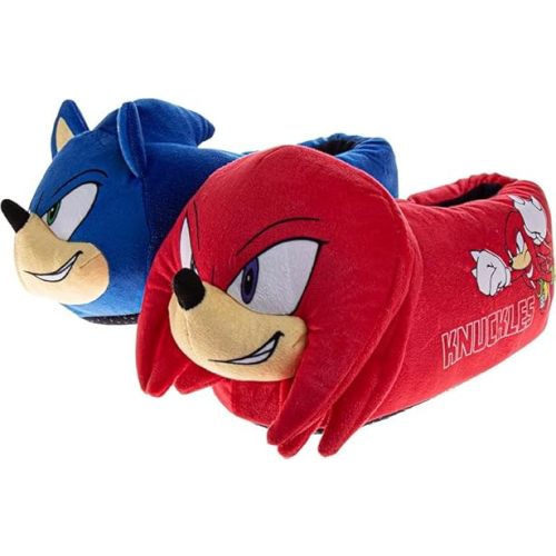Sonic the Hedgehog 3D Slippers for Kids Cozy Soft House Shoes Knuckles & Sonic Plush - Red/Blue (Size 9-10 Toddler)