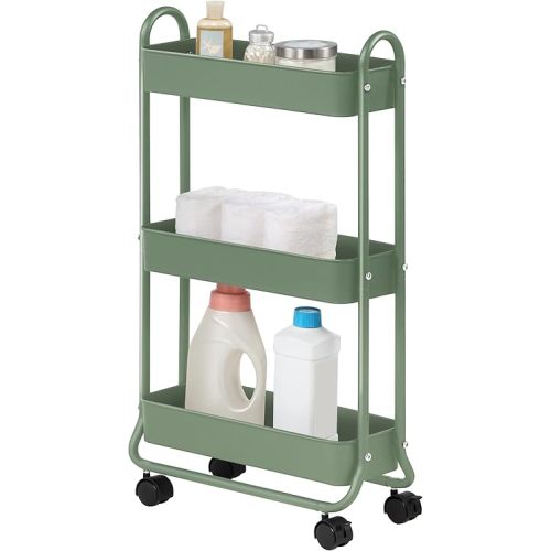 SunnyPoint Slim Rolling Storage Cart, 3 Tier Bathroom Storage Organizer Bathroom, Laundry Utility Cart (Turq)