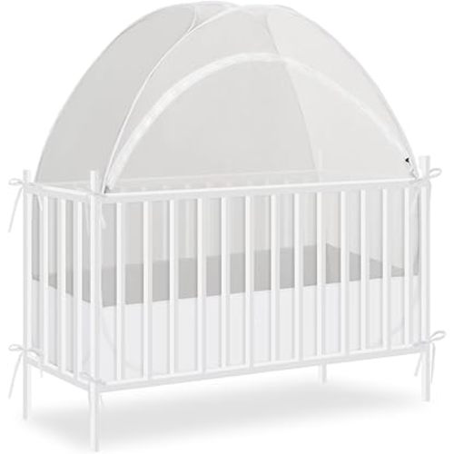 Akiky Large Pop Up Mosquito Net Crib Tent to Keep Baby from Climbing Out Baby Girl Netting Cover Canopy for Naps at Home&Traveling(White)