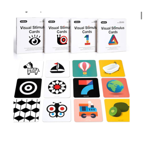 beiens High Contrast Baby Flashcard, 80 Pcs 160 Page Black White Colorful Visual Stimulation Learning Activity Card for Babies Ages 0-3-6-12-36 Months, 5.5'' x 5.5'' Newborn Infants Toys Gift