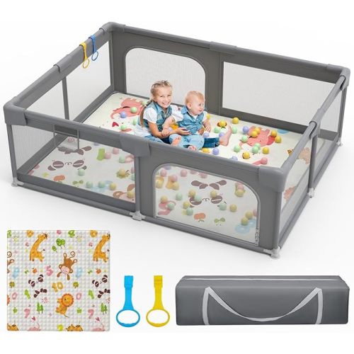 Palopalo 71×59 Inch Baby Playpen with Mat Playpen for Babies and Toddlers, Large Play Yard With Gate Baby Fence Ball Pits Toddler Indoor Outdoor Infants Activity Center with Anti-Slip Base