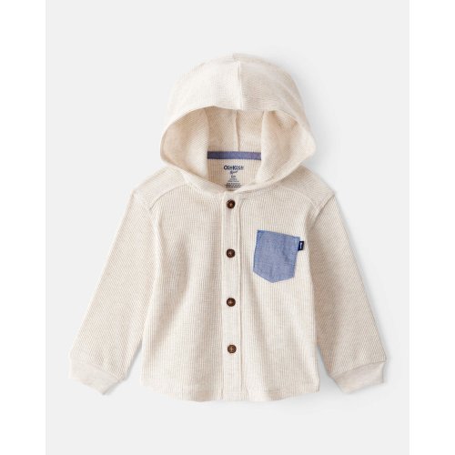 Baby Boy Waffle Knit Long-Sleeve Hooded Top - Cream - OshKosh | Carter's