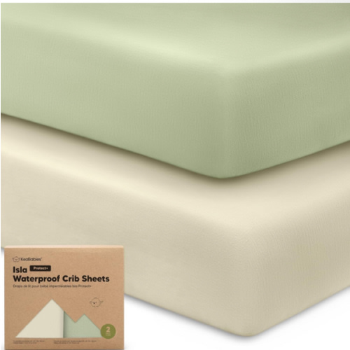 2-Pack Waterproof Baby Crib Sheets for Boys, Girls - 52x28 Viscose Derived from Bamboo Toddler Bed Sheet Neutral, Fitted Crib Mattress Protector Cover for Baby Bedding, Soft & Gentle (Hedges)