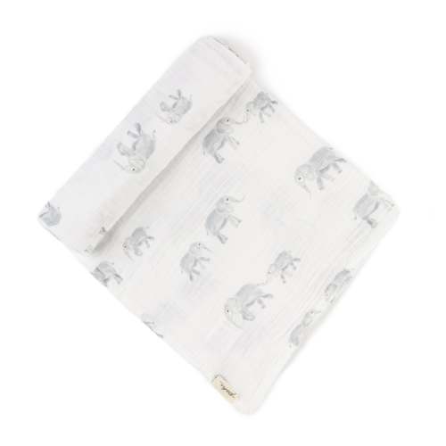 Organic Cotton Muslin Swaddle - Follow Me Elephant