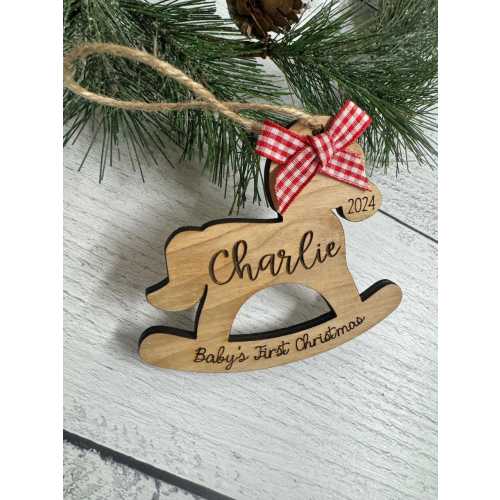 Personalized Rocking Horse Ornament - Baby&#39;s First Christmas Classic Gift New Parent