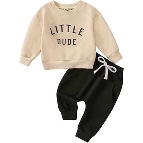 Toddler Newborn Baby Boy Outfit Long Sleeve Little Print Sweatshirt Top Long Pants Infant Fall Winter 2PCS