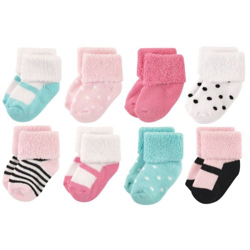 Luvable Friends Baby Girl Newborn And Baby Terry Socks, Mint Pink Mary Janes, 6-12 Months
