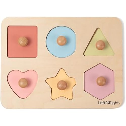 LEFT2RIGHT Wooden Puzzles for Toddlers 2-4 | Montessori Toys for 1-4 Year Olds | Educational Animal Peg Puzzle for Motor Skills & Sensory Learning | Wooden Toddler Puzzles Ages 1-3 Farm Edition