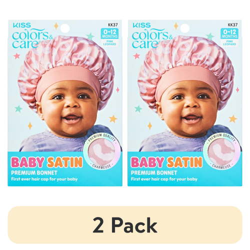 (2 pack) KISS Colors & Care Baby Satin Premium Bonnet, Pink Leopard, Female, Age Group: 0-12 Months