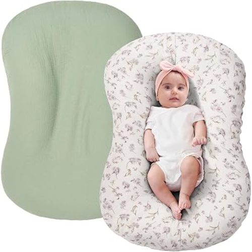 Muslin Baby Lounger Cover Only, Green, Leaves