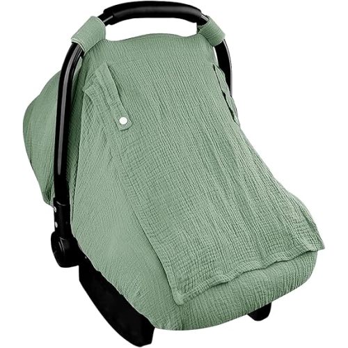 All Season Infant Carseat Cover Canopy, Multi Use Carseat Canopy, Lightweight Warm Breathable Universal Fit, Windproof Super Warm Cotton Baby Carrier Cover for Infant Boys Girls (Green)
