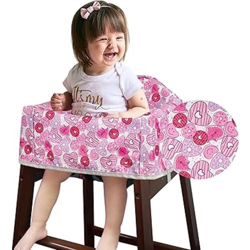 Solfres Dual-Belt High Chair Cover, Baby High Chair Cover, Upgrade Version, for Wooden or Restaurant High Chair, Sturdy and Robust Material, Heart-Shaped Donut, Pink Hot Pink Lilac