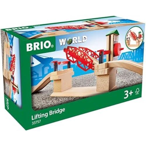BRIO 33757 Lifting Bridge - Engaging Toy Train Accessory | Includes Wooden Track | Ideal for Kids Age 3 and Up | FSC Certified Wood - Red