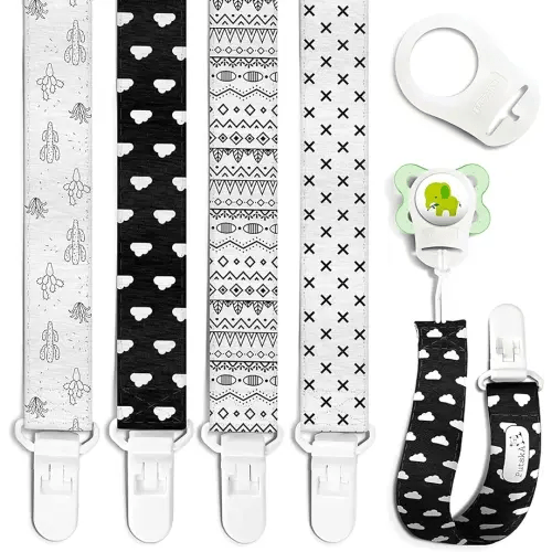 Putska 4 Pack Baby Pacifier Clip Girl & boy - Unisex Pacifier Clips for Boys & Boys. The Pacifier Holder teether Comes with MAM Attachment. 4 Plastic Teething Pacifier Clips Baby Girl and boy