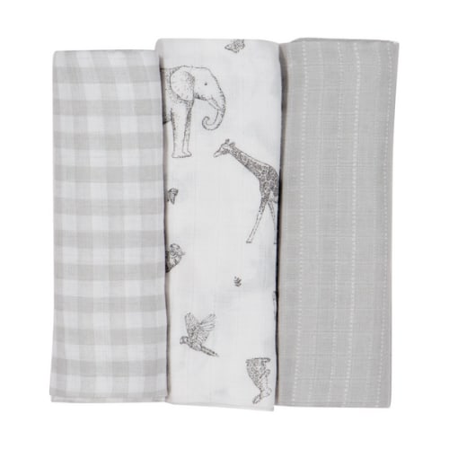 3 Pack Muslin Wraps, Jungle - Anko