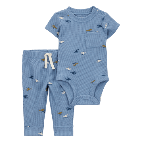 Baby 2-Piece Waffle Knit Bodysuit Pant Set - Blue - Carter's | Carter's