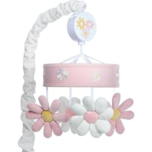 Lambs & Ivy Daisy Dreams Pink/White Musical Baby Crib Mobile Soother Toy