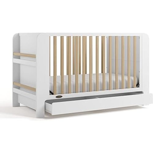 Graco Read-with-Me 4-in-1 Convertible Crib with Drawer (White with Driftwood) - GREENGUARD Gold Certified Converts to Toddler Bed, Daybed, and Functional Bookshelves