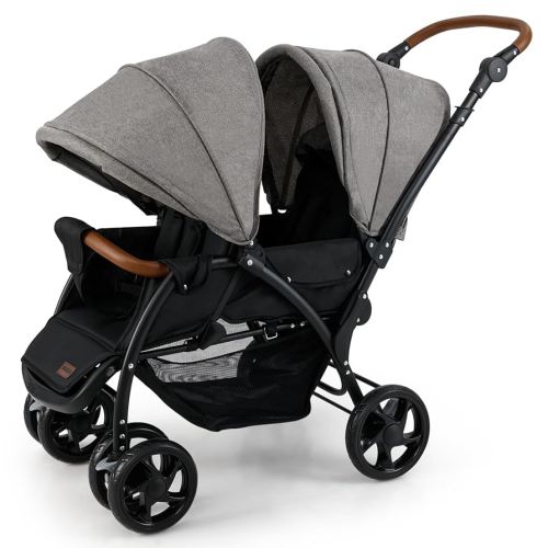 INFANS Double Stroller, Foldable Baby Tandem Stroller with Djustable Backrest Canopy Footrest, 5-Point Harness, Storage Basket, Convertible Compact Twin Stroller for Infants and Toddlers (Light Grey)