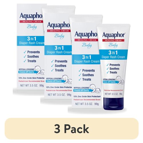 (3 pack) Aquaphor Baby Diaper Rash Cream, 3-in-1 Diaper Rash Relief, 3.5 Oz Tube
