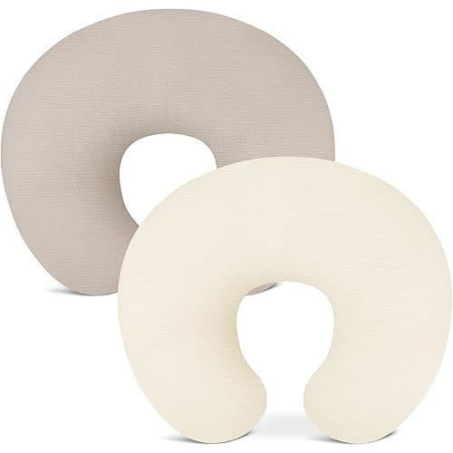 Nursing Pillow Covers 2 Pack, Muslin Nursing Cover for Breastfeeding Pillows, Comfortable for Baby Girls and Boys (Beige & Pale Yellow)