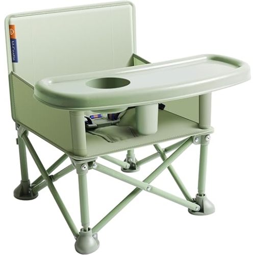 New Portable Travel Booster Seat with Tray|Foldable Infant Seat Booster Dining Chair|Great for Camping, Beach, Lawn|Toddler, Child Camping Chair 6 Months - 3 Years Old (Green)