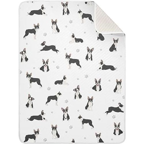 Swaddle Blanket Boston Terrier Dog Cotton Blanket for Infants, Receiving Blanket, Lightweight Soft Swaddling Blanket for Crib, Stroller, Nursery Blankets, Bulldog, 30x40 in