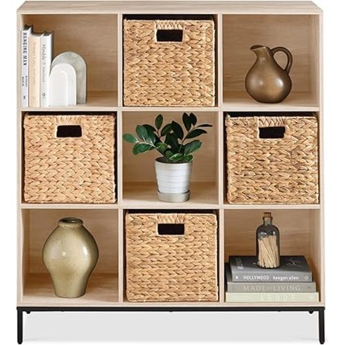 Best Choice Products 9-Cube Bookshelf, 3-Tier Wood Storage Bookcase W/Legs, 11in Shelf Opening, Cube Organizer, Living Room, Office, Nursery - Light Oak