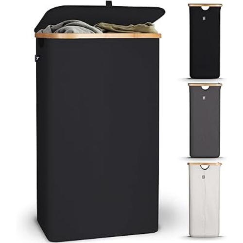 HENNEZ Laundry Hamper With Lid - 100L - Thick Fabric 220gsm - Dirty Clothes Hamper with Lid and Removable Bags - Tall Laundry Basket With Lid - Large Laundry Hamper for Laundry with Lid - Laundry Bin